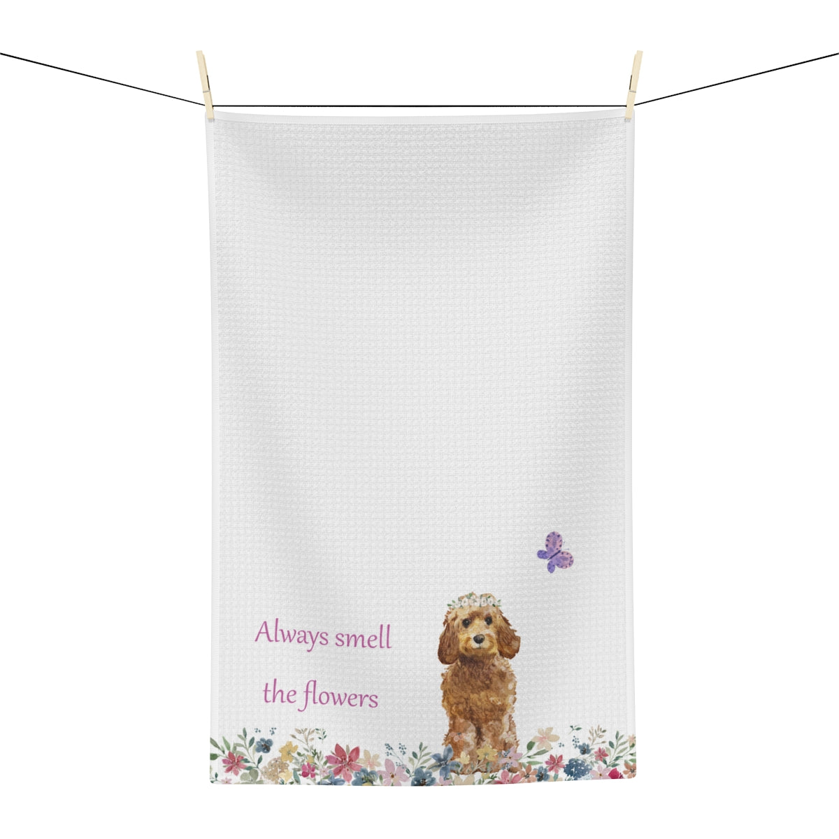 Golden Doodle Dog Towel - Always Smell the Flowers