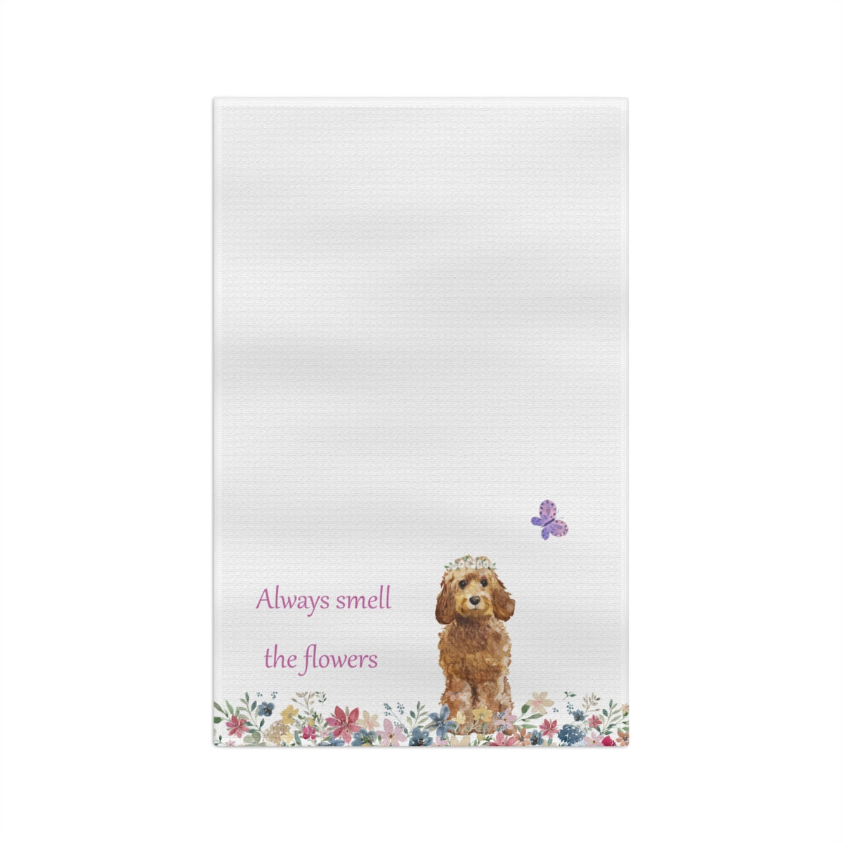 Golden Doodle Dog Towel - Always Smell the Flowers